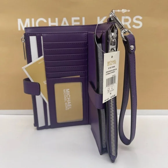 MICHAEL KORS Jet Set Lg Ombré Sign Logo Double Zip Wristlet Phone 
Dark Purple - Picture 2 of 16